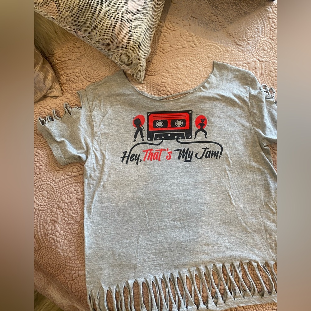Fringe Short Sleeve T-shirt Women's Gray - Picture 3 of 6